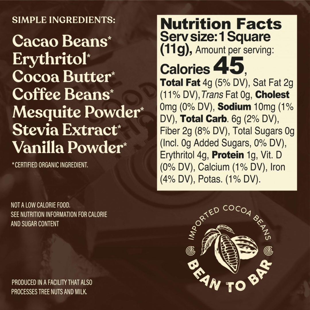Ethiopian Coffee Dark Chocolate Square - Zero Sugar